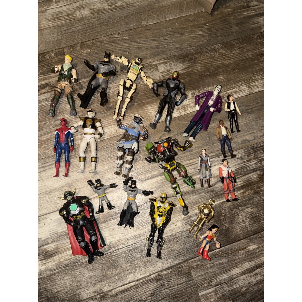 Lot Of 19 Superhero/miscellaneous Action Figures Batman Apex Power Ranger Etc